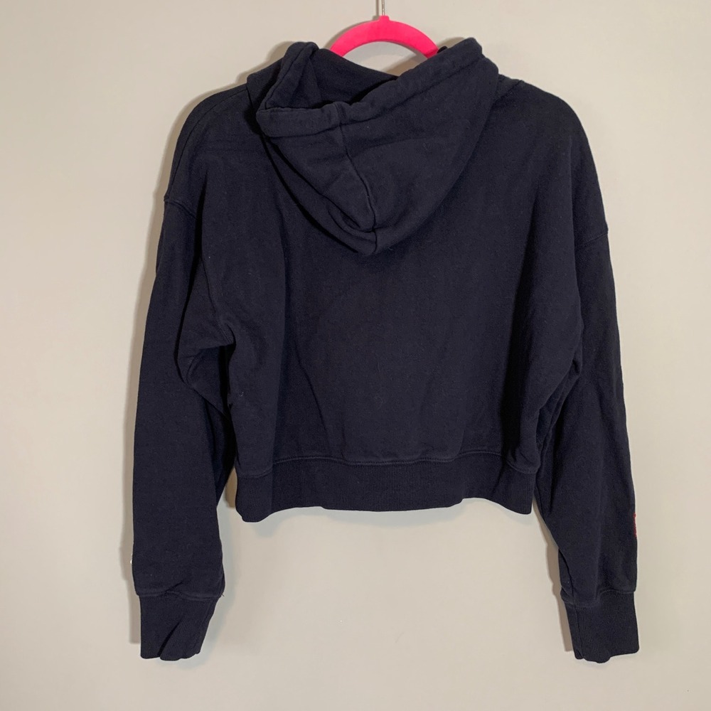 Superdry Navy Cropped Fitted Hoodie Athletic Logo Sleeve Pullover Women Small - Picture 6 of 10